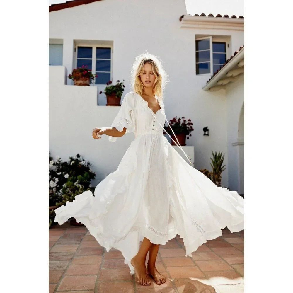 NWT FREE PEOPLE ENDLESS SUMMER BEACH BLISS MAXI DRESS IN IVORY